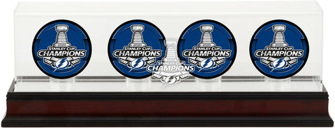 Tampa Bay Lightning 2020 Stanley Cup Champs Mahogany Four Puck Case - Fanatics