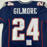 Autographed/Signed STEPHON GILMORE New England Blue Football Jersey PSA/DNA COA