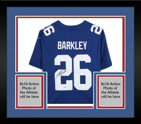 Framed Saquon Barkley New York Giants Autographed Blue Nike Limited Jersey