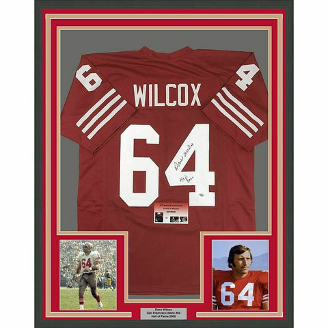 FRAMED Autographed/Signed DAVE WILCOX 33x42 San Francisco 49ers Jersey GTSM COA