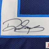 Framed Autographed/Signed Derrick Henry 33x42 Tennessee Blue Jersey JSA COA #2
