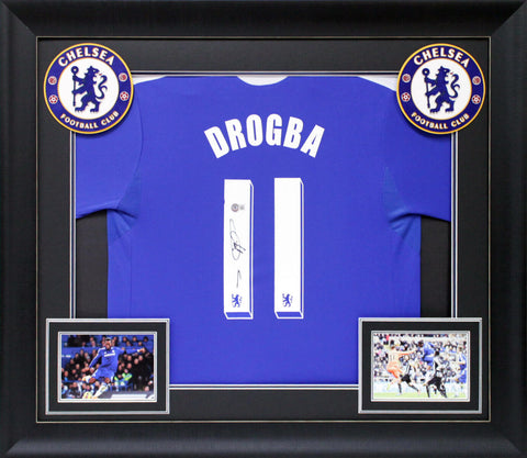 Chelsea FC Dider Drogba Authentic Signed Blue Adidas Framed Jersey BAS