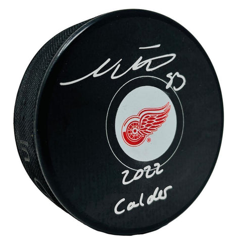 MORITZ SEIDER Autographed "2022 Calder" Red Wings Logo Hockey Puck FANATICS