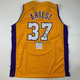 Autographed/Signed Ron Artest Los Angeles Yellow Basketball Jersey PSA/DNA COA