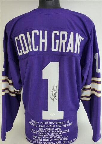 Bud Grant "HOF 94" Signed Minnesota Vikings Coach Grant' Stat Jersey (JSA COA)