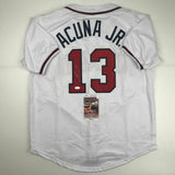 Autographed/Signed RONALD ACUNA JR. Atlanta White Baseball Jersey JSA COA Auto