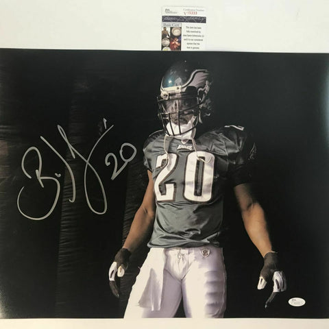 Autographed/Signed BRIAN DAWKINS Visor Philadelphia Eagles 16x20 Photo JSA COA
