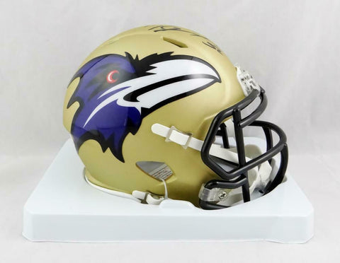 Ray Lewis Autographed Baltimore Ravens AMP Speed Mini Helmet-Beckett W Auth *Blk