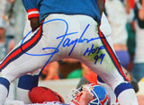 Lawrence Taylor Autographed Giants Elway Sack 16X20 FP Photo HOF- Beckett W*Blue