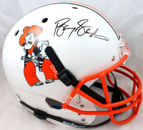 Barry Sanders Autographed Oklahoma State F/S Schutt White Helmet-Beckett W Holo