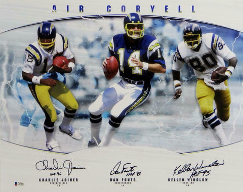 Fouts, Joiner, Winslow Signed Chargers 16x20 Air Coryell Photo w/ HOF- Beckett