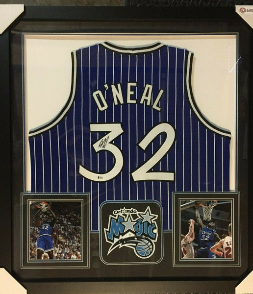 Shaquille O'Neal Signed Orlando Magic 36"x 39" Framed Blue Jersey (Beckett COA)