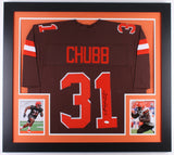 Nick Chubb Signed Brown 31" x 35" Framed Pro Style Jersey (JSA COA) #2 Pick