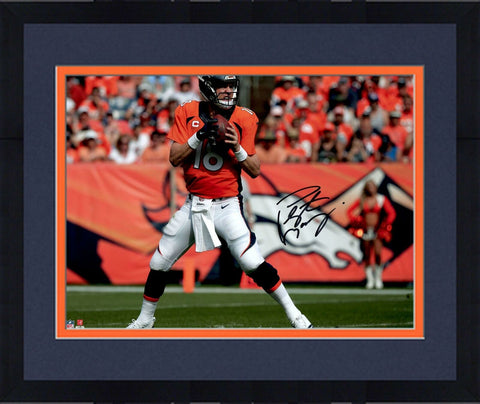 Framed Peyton Manning Denver Broncos Signed 16" x 20" Orange Dropback Photo