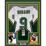 Framed Autographed/Signed Mike Modano 33x42 Dallas White Jersey Beckett BAS COA
