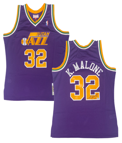 KARL MALONE Autographed Utah Jazz M&N 1991 Purple Road Jersey FANATICS