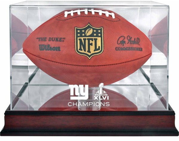 New York Giants Super Bowl XLVI Champs Mahogany Football Logo Display Case