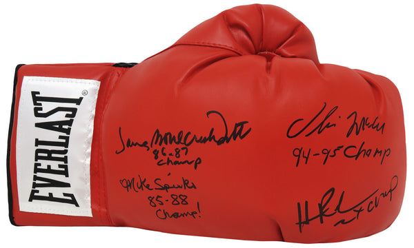 4 Heavyweight Champions Signed Everlast Red Boxing Glove w/Champs Ins - (SS COA)