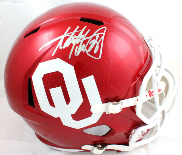 Adrian Peterson Autographed Oklahoma Sooners F/S Riddell Speed Helmet-BAW Holo