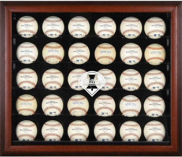 Phillies Logo Mahogany Framed 30-Ball Display Case - Fanatics