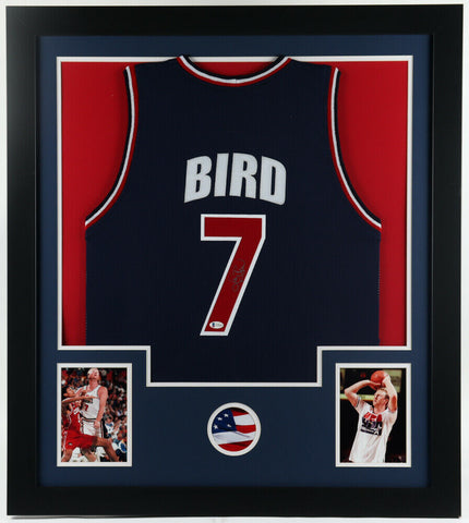 Larry Bird Signed Team USA 31" x 35" Framed Jersey (Beckett Holo) Boston Celtics