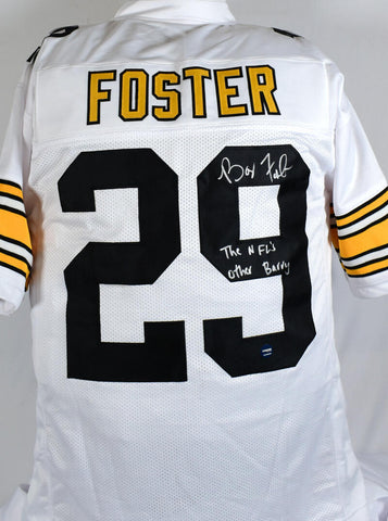 Barry Foster Autographed White Pro Style Jersey w/ NFL's Other Barry - Prova
