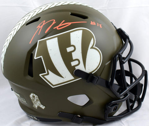 AJ Green Signed Bengals F/S Salute to Service Speed Helmet-Beckett W Hologram