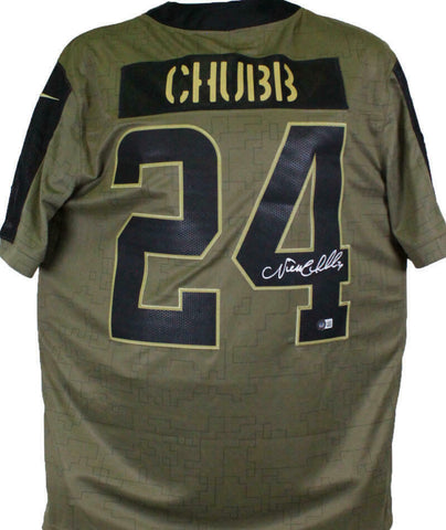Nick Chubb Browns Signed Nike Salute To Service Limited Player JSY-BAW Holo