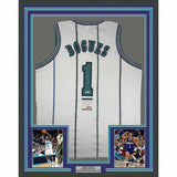 FRAMED Autographed/Signed MUGGSY BOGUES 33x42 Charlotte White Jersey PSA/DNA COA