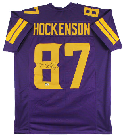 T.J. Hockenson Authentic Signed Purple Color Rush Pro Style Jersey BAS Witnessed