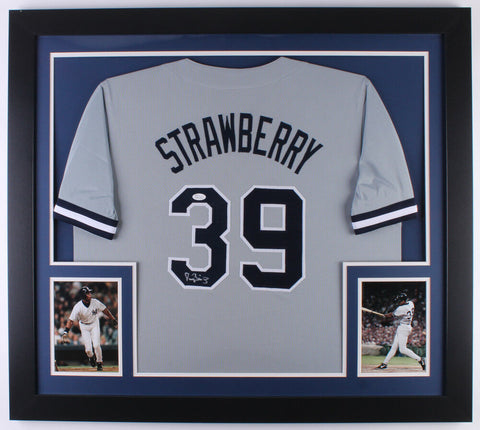 Darryl Strawberry Signed New York Yankees 31x35 Custom Framed Jersey (JSA COA)