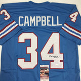 Autographed/Signed EARL CAMPBELL Houston Blue Football Jersey JSA COA Auto