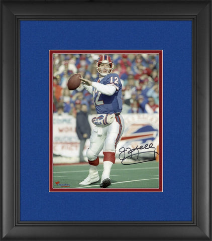 Jim Kelly Buffalo Bills Framed Autographed 8" x 10" Throwing Photograph