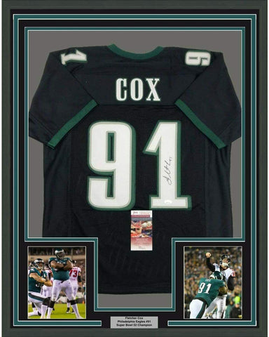 Framed Autographed/Signed Fletcher Cox 33x42 Philadelphia Black Jersey JSA COA