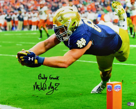 Michael Mayer Signed Notre Dame 16x20 Stretch Photo w/Baby Gronk- Beckett W Holo