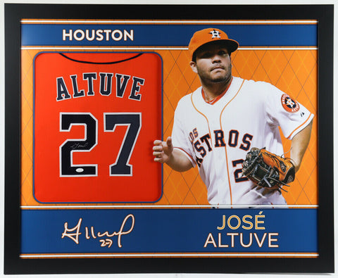 Jose Altuve Signed Houston Astros 35x43 Framed Jersey (JSA Hologram) 2017 MVP