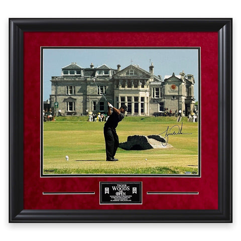 Tiger Woods Signed Autographed British Open Photograph Framed to 24x30 UDA COA