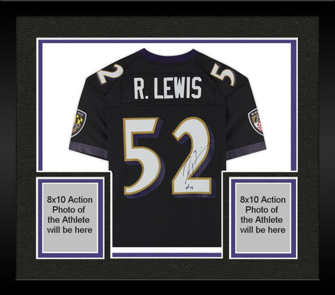 Framed Ray Lewis Ravens Signed Mitchell & Ness Jersey w/"HOF 18" Insc