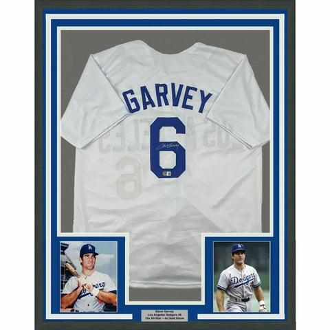 FRAMED Autographed/Signed STEVE GARVEY 33x42 White Baseball Jersey Beckett COA