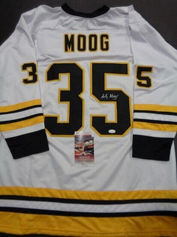Andy Moog Signed Bruins Throwback Jersey (JSA COA) Boston Goaltender 1987-1993