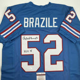 Autographed/Signed ROBERT BRAZILE "HOF 18" Houston Blue Football Jersey JSA COA