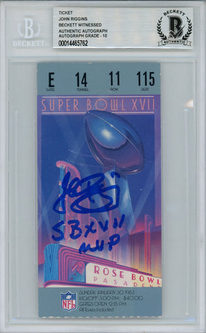 John Riggins Autographed Super Bowl XVII Ticket SB MVP Beckett Slab 38617