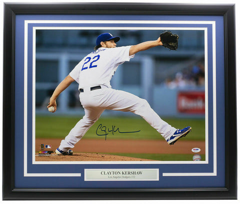 Clayton Kershaw Signed Framed 16x20 LA Dodgers Photo PSA/DNA Hologram