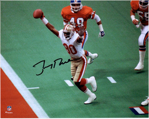 Jerry Rice San Francisco 49ers Signed 8x10 Hands Up vs Broncos Photo