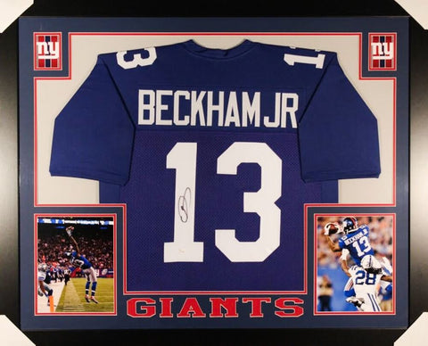 Odell Beckham Jr. Signed New York Giants 35x43 Custom Framed Jersey (JSA COA)