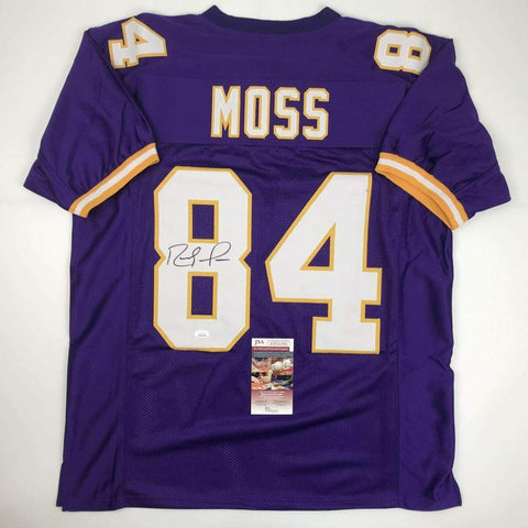 Autographed/Signed Randy Moss Minnesota Purple Football Jersey JSA COA