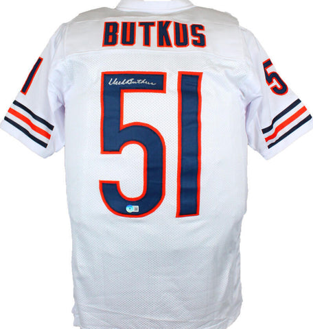 Dick Butkus Autographed White Pro Style Jersey- Beckett W Hologram *Silver