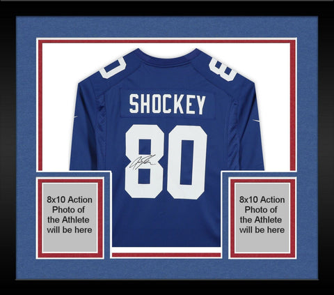 Framed Jeremy Shockey New York Giants Autographed Blue Nike Game Jersey