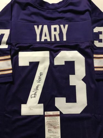 Autographed/Signed RON YARY "HOF 01" Minnesota Purple Football Jersey JSA CO