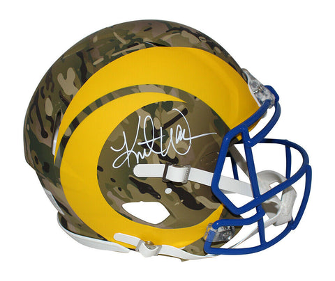 Kurt Warner Autographed St Louis Rams Authentic Camo Speed Helmet BAS 34244